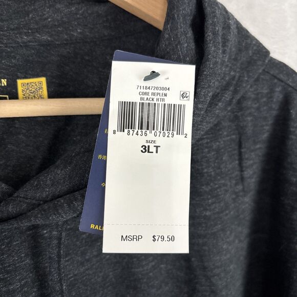 Polo Ralph Lauren Men’s Core Replen Heather Black Long Sleeve Hoodie Sz 3XLT NWT - Picture 4 of 6